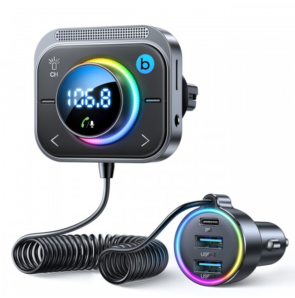 Joyroom FM-sändare / snabb billaddare 30W (2xUSB-A / USB-C PD) svart (JR-CL18)