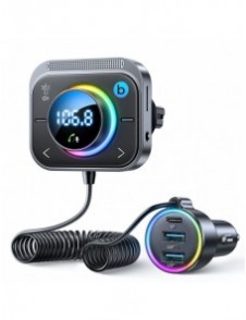 Joyroom FM-sändare / snabb billaddare 30W (2xUSB-A / USB-C PD) svart (JR-CL18)