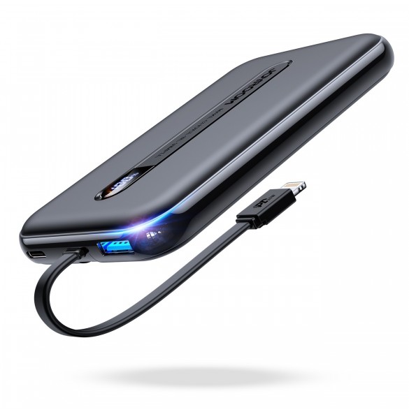 Joyroom powerbank med inbyggd Lightning-kabel 20W 10000mAh PD QC3.0 svart (JR-L001- Lightning)