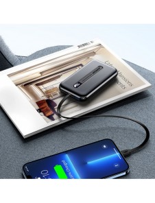 Joyroom powerbank med inbyggd Lightning-kabel 20W 10000mAh PD QC3.0 svart (JR-L001- Lightning)