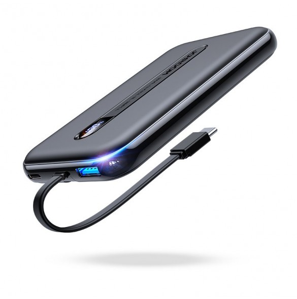 Joyroom Linglong powerbank 10000mAh 20W Strömförsörjning Snabbladdning USB / USB Typ C / inbyggd USB Type C-kabel svart JR-L001