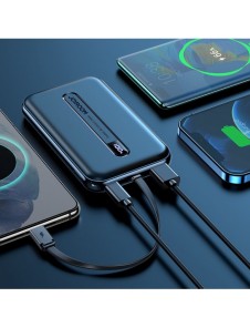 Joyroom Linglong powerbank 10000mAh 20W Strömförsörjning Snabbladdning USB / USB Typ C / inbyggd USB Type C-kabel svart JR-L001