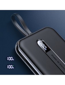 Joyroom Linglong powerbank 10000mAh 20W Strömförsörjning Snabbladdning USB / USB Typ C / inbyggd USB Type C-kabel svart JR-L001