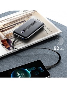 Joyroom Linglong powerbank 10000mAh 20W Strömförsörjning Snabbladdning USB / USB Typ C / inbyggd USB Type C-kabel svart JR-L001