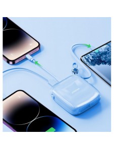 Joyroom powerbank 10000mAh Jelly Series 22,5W med inbyggd USB C-kabel blå (JR-L002)