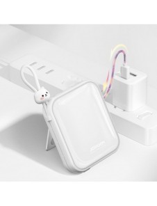 Joyroom powerbank med USB C och Lightning-kablar och stativ Cutie Series 10000mAh 22,5W vit (JR-L008)