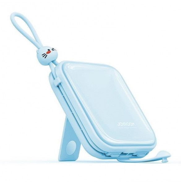 Joyroom powerbank med USB C och Lightning-kablar och stativ Cutie Series 10000mAh 22,5W blå (JR-L008)