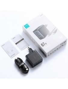 Joyroom laddare GaN 67W 4 portar (2x USB, 2x USB C) svart (TCG02) + kabel USB C - USB C 100W 1,2m