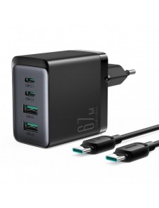 Joyroom laddare GaN 67W 4 portar (2x USB, 2x USB C) svart (TCG02) + kabel USB C - USB C 100W 1,2m