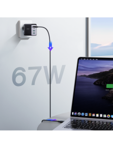 Joyroom laddare GaN 67W 4 portar (2x USB, 2x USB C) svart (TCG02) + kabel USB C - USB C 100W 1,2m
