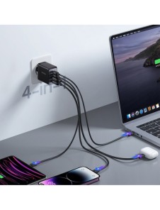 Joyroom laddare GaN 67W 4 portar (2x USB, 2x USB C) svart (TCG02) + kabel USB C - USB C 100W 1,2m