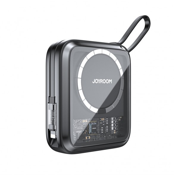 Joyroom induktionsströmbank 10000mAh Icy Series 22,5W med inbyggd Lightning-kabel svart (JR-L007)