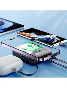 Joyroom induktionsströmbank 10000mAh Icy Series 22,5W med inbyggd Lightning-kabel svart (JR-L007)