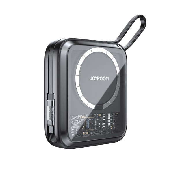 Joyroom induktionsströmbank 10000mAh Icy Series 22,5W med inbyggd USB C-kabel svart (JR-L006)