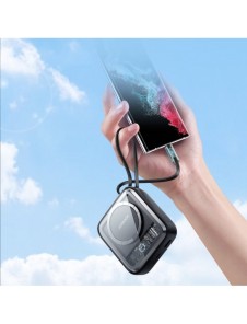 Joyroom induktionsströmbank 10000mAh Icy Series 22,5W med inbyggd USB C-kabel svart (JR-L006)