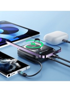 Joyroom induktionsströmbank 10000mAh Icy Series 22,5W med inbyggd USB C-kabel svart (JR-L006)