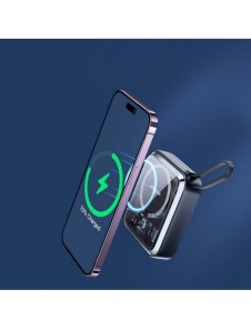 Joyroom induktionsströmbank 10000mAh Icy Series 22,5W med inbyggd USB C-kabel svart (JR-L006)