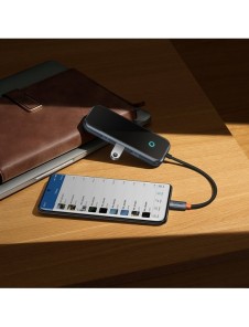 Baseus AcmeJoy HUB 4-portar (USB-C till 1x USB-C PD&Data/3x USB3.0) mörkgrå (WKJZ010013)