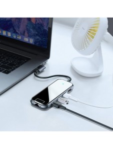 Baseus-adapter HUB USB Typ C till 3x USB 3.0 / HDMI 4K / RJ45 / USB Typ C PD-adapter för MacBook / PC grå (CAHUB-DZ0G)
