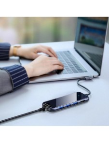 Baseus-adapter HUB USB Typ C till 3x USB 3.0 / HDMI 4K / RJ45 / USB Typ C PD-adapter för MacBook / PC grå (CAHUB-DZ0G)