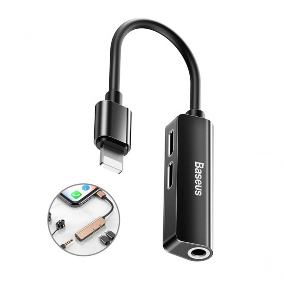 Baseus Audio Converter L52-adapter Lightning till 2x Lightning + minijack 3,5 mm svart (CALL52-01)