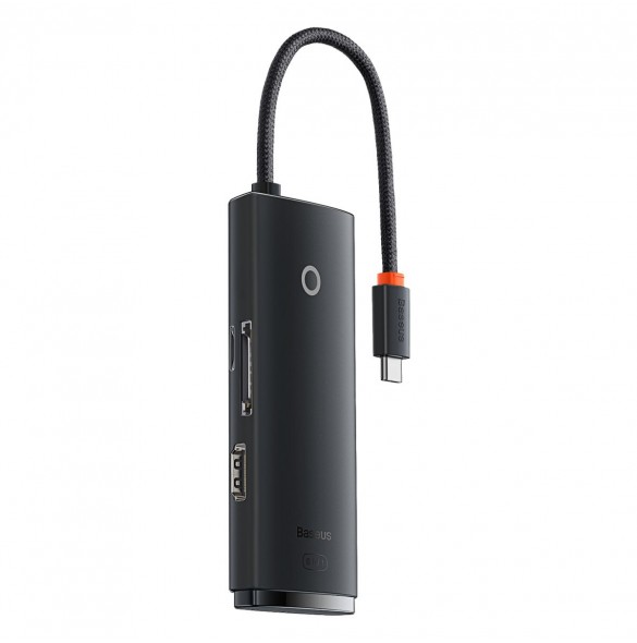 Baseus Lite-serien multifunktionell HUB USB Typ C - 2 x USB 3.0 / USB Typ C / HDMI 1,4 / SD / TF svart (WKQX050001)
