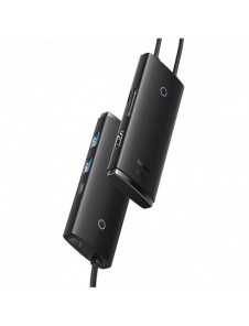 Baseus Lite-serien multifunktionell HUB USB Typ C - 2 x USB 3.0 / USB Typ C / HDMI 1,4 / SD / TF svart (WKQX050001)
