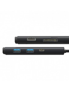 Baseus Lite-serien multifunktionell HUB USB Typ C - 2 x USB 3.0 / USB Typ C / HDMI 1,4 / SD / TF svart (WKQX050001)