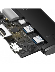 Baseus Lite-serien multifunktionell HUB USB Typ C - 2 x USB 3.0 / USB Typ C / HDMI 1,4 / SD / TF svart (WKQX050001)