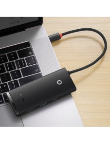 Baseus Lite-serien multifunktionell HUB USB Typ C - 2 x USB 3.0 / USB Typ C / HDMI 1,4 / SD / TF svart (WKQX050001)