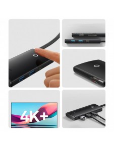 Baseus Lite-serien multifunktionell HUB USB Typ C - 2 x USB 3.0 / USB Typ C / HDMI 1,4 / SD / TF svart (WKQX050001)