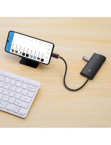 Baseus Lite-serien multifunktionell HUB USB Typ C - 2 x USB 3.0 / USB Typ C / HDMI 1,4 / SD / TF svart (WKQX050001)