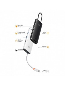 Baseus Lite-serien multifunktionell HUB USB Typ C - 2 x USB 3.0 / USB Typ C / HDMI 1,4 / SD / TF svart (WKQX050001)