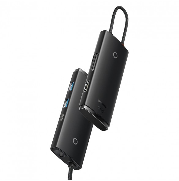 Baseus Lite-serien multifunktionell HUB USB Typ C - 2 x USB 3.0 / USB Typ C PD / HDMI 1,4 / SD / TF svart (WKQX050101)