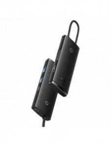Baseus Lite-serien multifunktionell HUB USB Typ C - 2 x USB 3.0 / USB Typ C PD / HDMI 1,4 / SD / TF svart (WKQX050101)