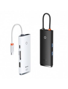 Baseus Lite-serien multifunktionell HUB USB Typ C - 2 x USB 3.0 / USB Typ C PD / HDMI 1,4 / SD / TF svart (WKQX050101)