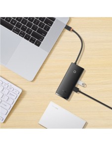 Baseus Lite-serien multifunktionell HUB USB Typ C - 2 x USB 3.0 / USB Typ C PD / HDMI 1,4 / SD / TF svart (WKQX050101)