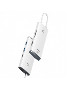Baseus Lite-serien multifunktionell HUB USB Typ C - 2 x USB 3.0 / USB Typ C PD / HDMI 1,4 / SD / TF vit (WKQX050102)