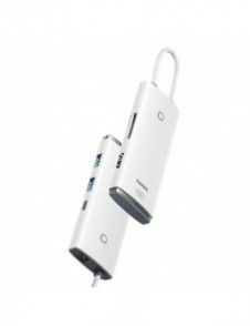 Baseus Lite-serien multifunktionell HUB USB Typ C - 2 x USB 3.0 / USB Typ C PD / HDMI 1,4 / SD / TF vit (WKQX050102)