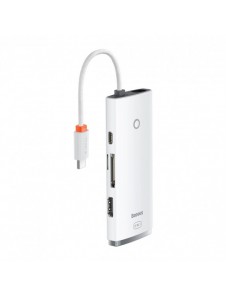 Baseus Lite-serien multifunktionell HUB USB Typ C - 2 x USB 3.0 / USB Typ C PD / HDMI 1,4 / SD / TF vit (WKQX050102)