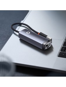 Baseus Lite Series USB-adapter - RJ45 LAN-uttag 100 Mbps grå (WKQX000013)