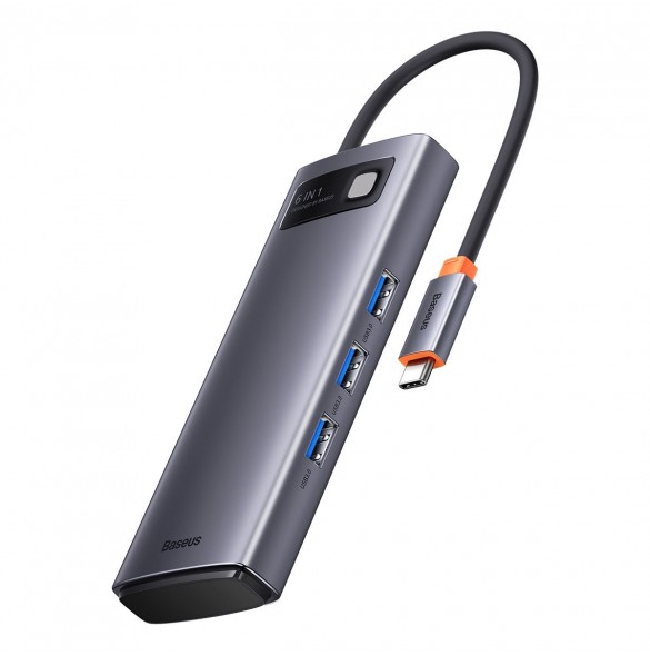 Baseus Metal Gleam 6in1 multifunktionsnav USB Typ C - USB Typ C Strömförsörjning 100 W / 2x HDMI 4K 30 Hz / 3x USB 3.2 Gen 1 grå