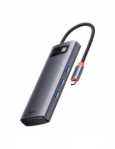 Baseus Metal Gleam 6in1 multifunktionsnav USB Typ C - USB Typ C Strömförsörjning 100 W / 2x HDMI 4K 30 Hz / 3x USB 3.2 Gen 1 grå