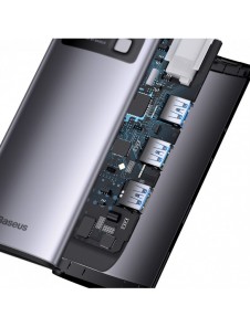 Baseus Metal Gleam 6in1 multifunktionsnav USB Typ C - USB Typ C Strömförsörjning 100 W / 2x HDMI 4K 30 Hz / 3x USB 3.2 Gen 1 grå