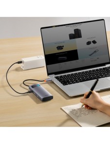 Baseus Metal Gleam 6in1 multifunktionsnav USB Typ C - USB Typ C Strömförsörjning 100 W / 2x HDMI 4K 30 Hz / 3x USB 3.2 Gen 1 grå