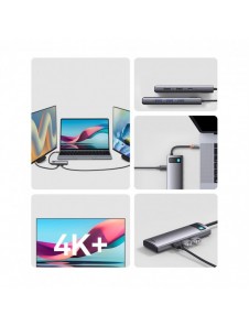 Baseus Metal Gleam 6in1 multifunktionsnav USB Typ C - USB Typ C Strömförsörjning 100 W / 2x HDMI 4K 30 Hz / 3x USB 3.2 Gen 1 grå