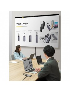 Baseus Metal Gleam 6in1 multifunktionsnav USB Typ C - USB Typ C Strömförsörjning 100 W / 2x HDMI 4K 30 Hz / 3x USB 3.2 Gen 1 grå