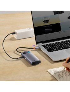 Baseus Metal Gleam 6in1 multifunktionsnav USB Typ C - USB Typ C Strömförsörjning 100 W / 2x HDMI 4K 30 Hz / 3x USB 3.2 Gen 1 grå