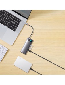 Baseus Metal Gleam 6in1 multifunktionsnav USB Typ C - USB Typ C Strömförsörjning 100 W / 2x HDMI 4K 30 Hz / 3x USB 3.2 Gen 1 grå