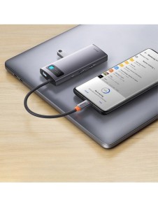 Baseus Metal Gleam 6in1 multifunktionsnav USB Typ C - USB Typ C Strömförsörjning 100 W / 2x HDMI 4K 30 Hz / 3x USB 3.2 Gen 1 grå